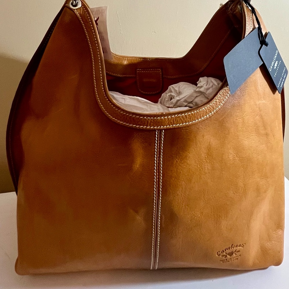 VIRAL Cavalcanti Tan Burnished Soft Leather Hobo with gorgeous red interior. - Picture 6 of 8